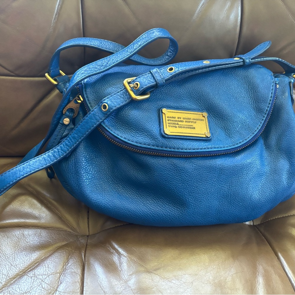 Vintage Marc Jacobs Royal Blue Leather Workwear Shoulder Bag with Gold Hardware
